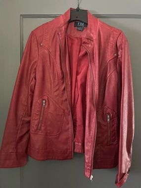 FDJ Women’s Red Faux Leather Zip Jacket